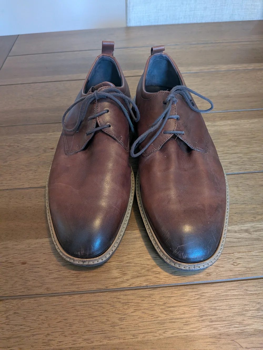 ECCO ST.1 Hybrid Men's Leather Plain Toe Derby Shoes Brown Size 12 12.5 Luxury